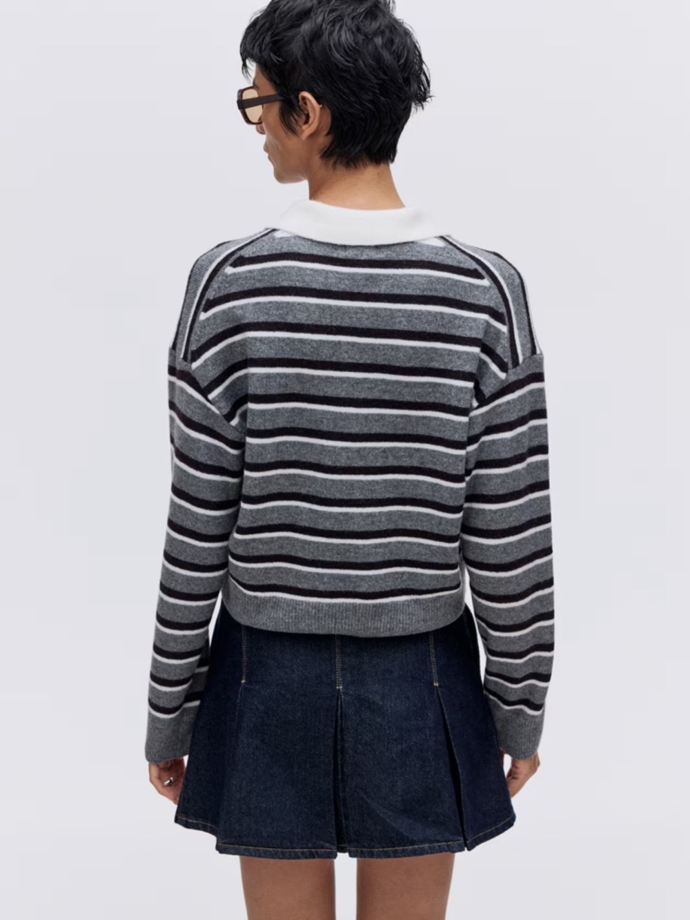 H&M oversized polo sweater Gray melange/striped - Picture 4 of 9